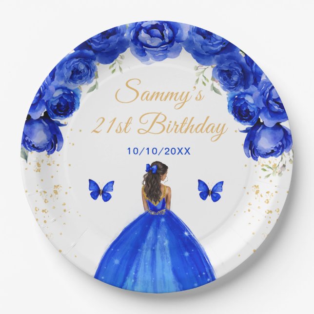 Plato De Papel Dark Blue Dark Skin Princess Birthday Party (Anverso)