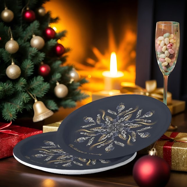 Plato De Papel Dark Blue & Gold Midnight Sparkle Stars New Year  (Subido por el creador)