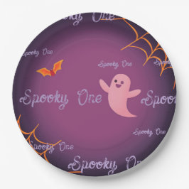 Plato De Papel Dark Blue Little Boo Halloween Birthday Plate