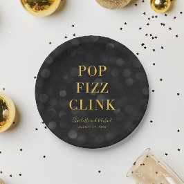 Plato De Papel Dark Bokeh Faux Gold Pop Fizz Clink