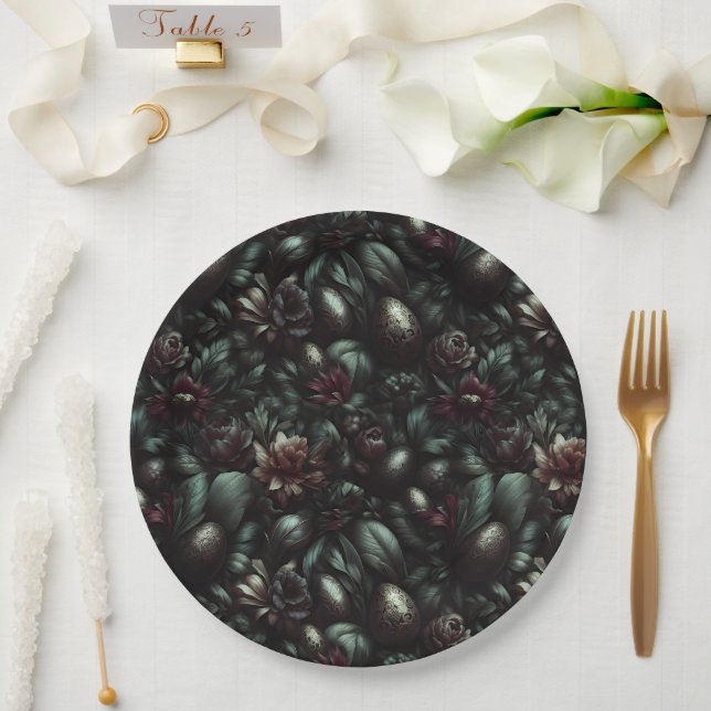 Plato De Papel Dark Botanical Easter Paper Plates (Boda)