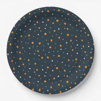 Plato De Papel Dark Gold Starry Night Holiday Pattern Plates