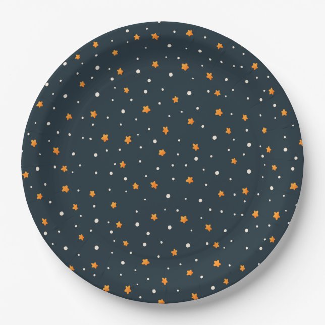 Plato De Papel Dark Gold Starry Night Holiday Pattern Plates (Anverso)
