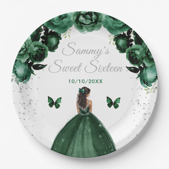 Plato De Papel Dark Green Dark Skin Princess Dulce (Anverso)