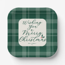 Dark Green Wishing You A Merry Christmas Plaid