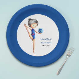 Plato De Papel Dark Hair Girl Gymnastics Birthday Party