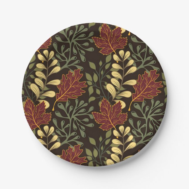 Plato De Papel Dark red maple leaves floral pattern (Anverso)