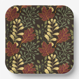 Plato De Papel Dark red maple leaves floral pattern