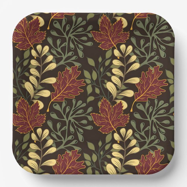 Plato De Papel Dark red maple leaves floral pattern (Anverso)