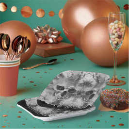 Plato De Papel Dark Skulls Halloween Party