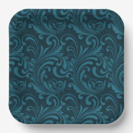 Plato De Papel Dark teal floral damask pattern