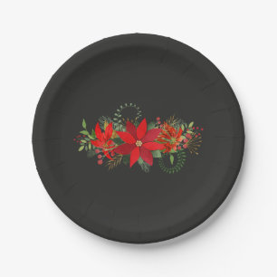 Plato De Papel Dark Winter Wedter Red Poinsettia Holiday Party
