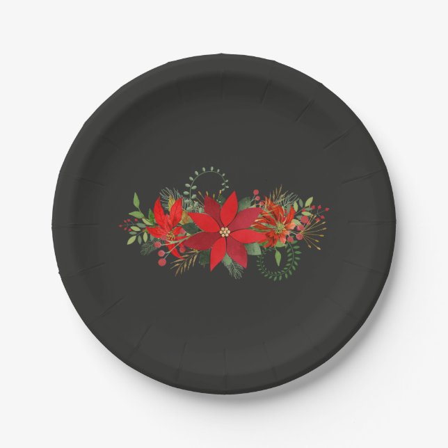 Plato De Papel Dark Winter Wedter Red Poinsettia Holiday Party (Anverso)