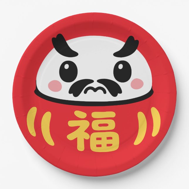 Plato De Papel Daruma Kawaii japonés (Anverso)