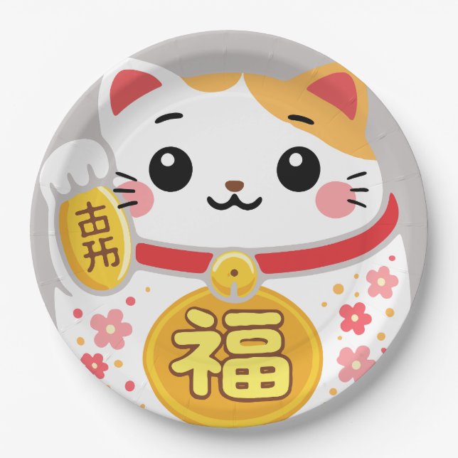 Plato De Papel Daruma maneki japonés Kawaii (Anverso)