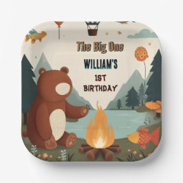 Plato De Papel Day Brown Fun Fish Boy Cute bebé oso Primer cumple