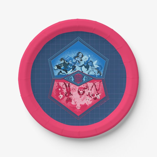 Plato De Papel DC Super Hero Chicas lucha en equipo (Anverso)