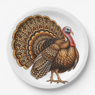 Plato de Papel de Acción de Gracias Leopardo Pavo 