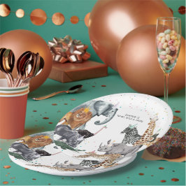 Plato de papel de acuarela de animal de fiesta sim