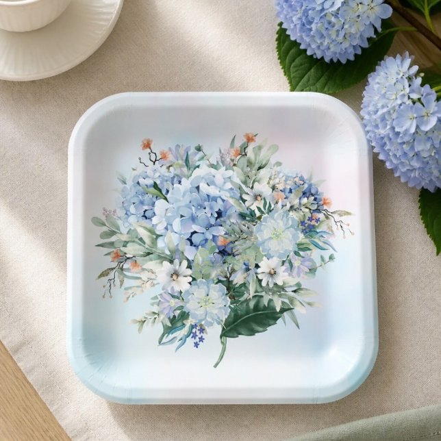 Plato de papel de acuarela de hortensia azul (Subido por el creador)