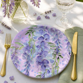 Plato de papel de acuarela floral púrpura