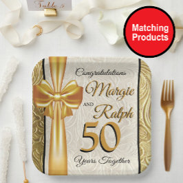 Plato de papel de aniversario de oro