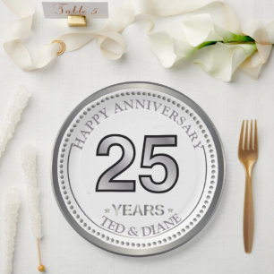 Plato de papel de aniversario de plata 25