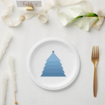 Plato de papel de árbol de Navidad azul