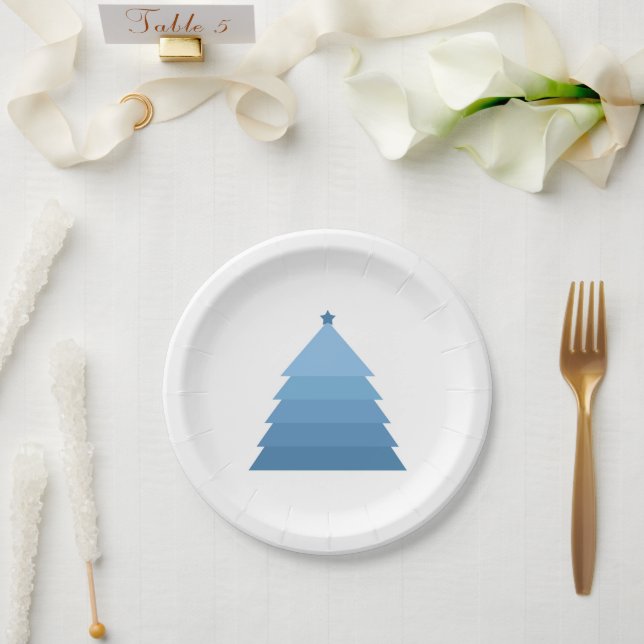 Plato de papel de árbol de Navidad azul (Boda)