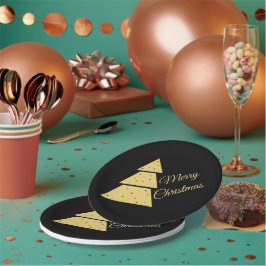 Plato de papel de árbol de Navidad dorado