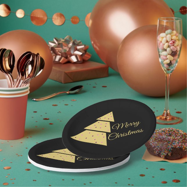 Plato de papel de árbol de Navidad dorado (Multi)