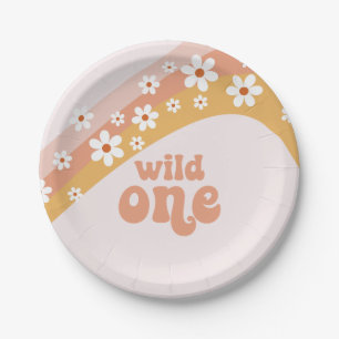 Plato de papel de arcoíris Retro Daisy Boho Wild O