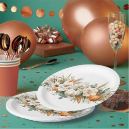 Plato de papel de arreglo floral boho de otoño