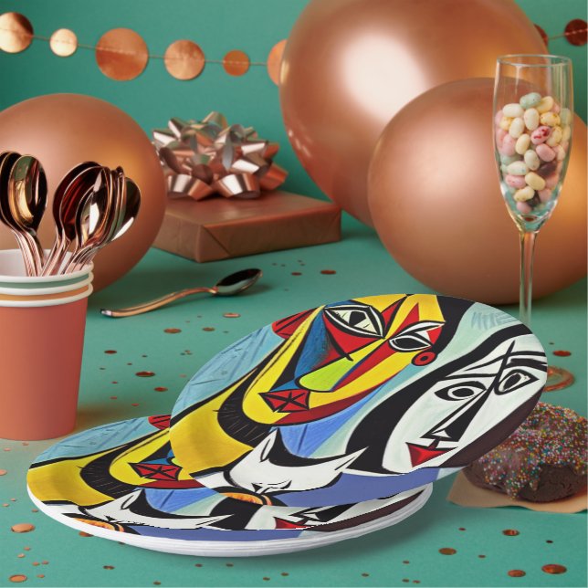 Plato de papel de arte abstracto (Multi)