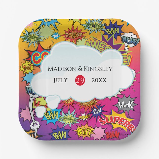 Plato De Papel 💥 de arte pop cómico 🎨 graffiti Boda (Anverso)