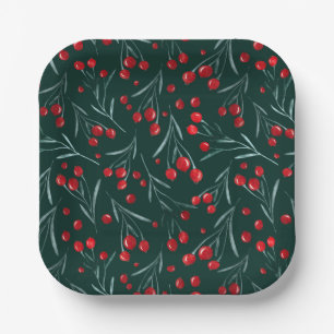 Plato de Papel de Bayas Navideñas Rústicas – Fiest