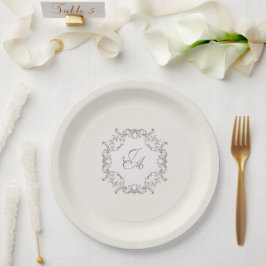 Plato de Papel de Boda con Monograma Barroco Marfi