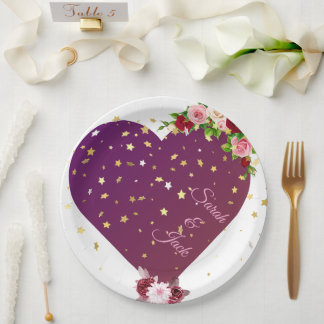 Plato de Papel de Boda Corazón Púrpura Elegante co