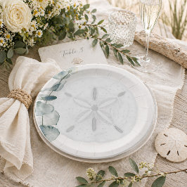 Plato de Papel de Boda de Eucalipto Dólar de Arena