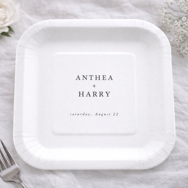 Plato de Papel de Boda Negro Blanco Serif Moderno (Subido por el creador)