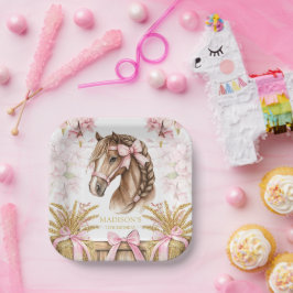 Plato de papel de caballo personalizado – Rosa sua