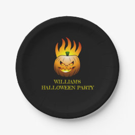 Plato de papel de calabaza de Halloween ardiente