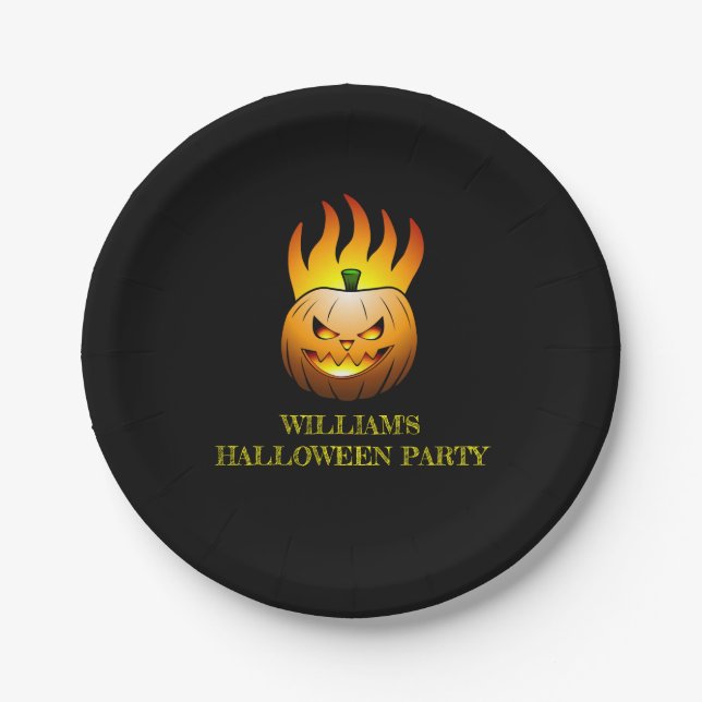 Plato de papel de calabaza de Halloween ardiente (Anverso)