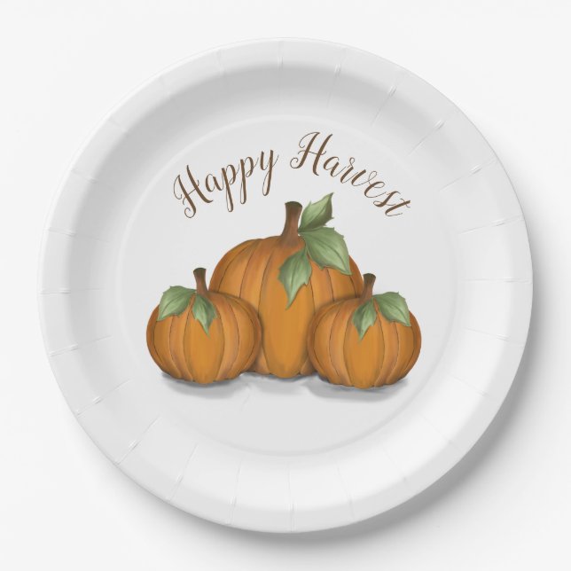 Plato de papel de calabazas pintadas (Anverso)