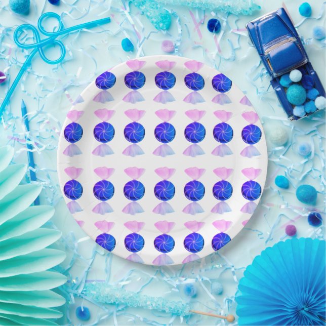 Plato de papel de caramelo rosa y azul (Fiesta)