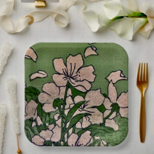 Plato de papel de cascada de flor de rosa