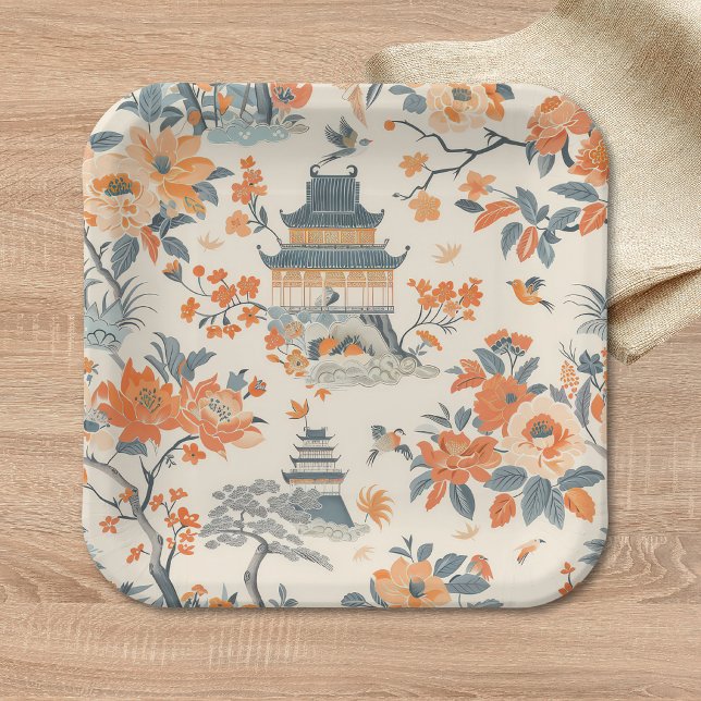 Plato de papel de chinoiserie de otoño elegante (Subido por el creador)