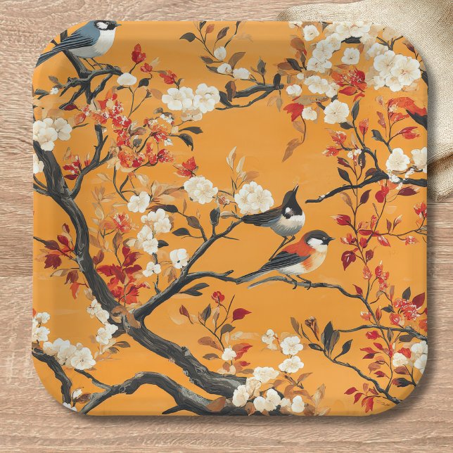 Plato de papel de chinoiserie de otoño elegante (Subido por el creador)