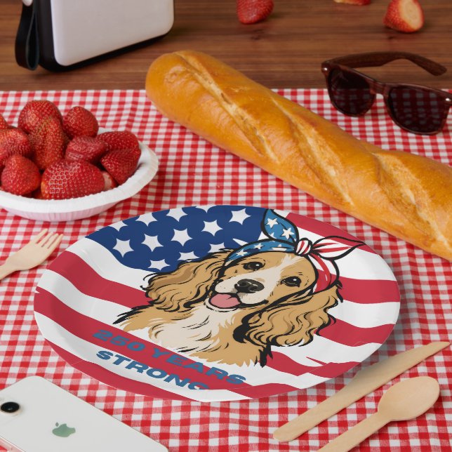Plato de papel de Cocker Spaniel patriota (Picnic)