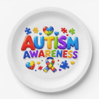 Plato de papel de concienciación sobre el autismo